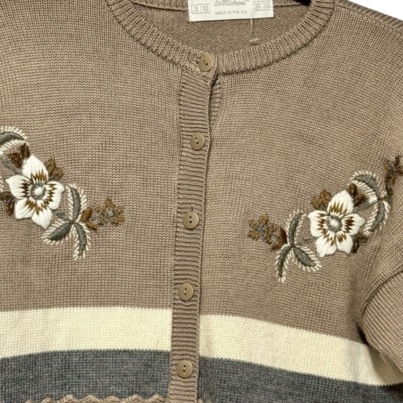St Michael Made in UK Wool Floral Embroidery Chunky Knit Cardigan Sweater - Picture 2 of 11